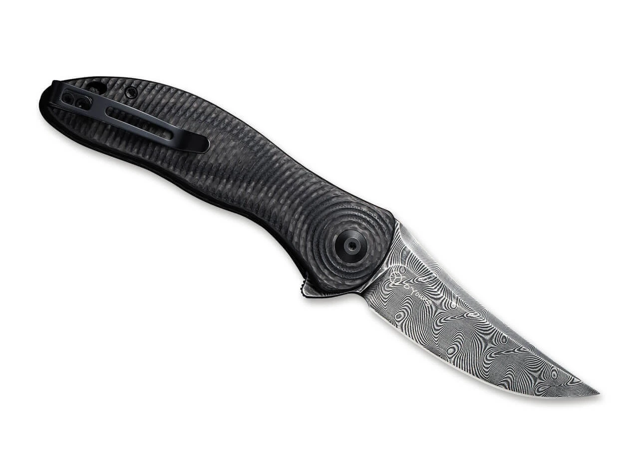 Synergy 3 Damascus G10 CF Black Trailing Point 2 Synergy 3 Damascus G10 CF Black Trailing Point – Bild 2